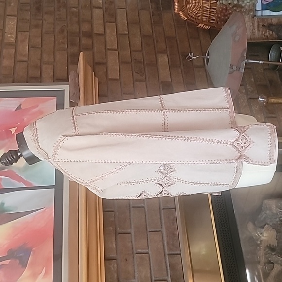 Suede crocheted panel cardigan or lightweight jacket tan beige cream - Picture 9 of 15